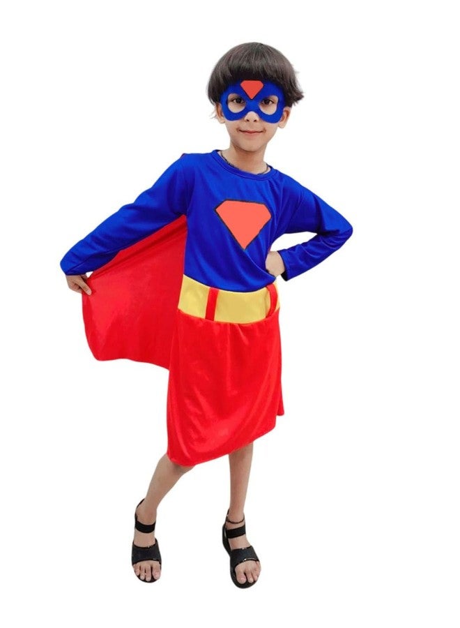 BookMyCostume Synthetic Supreme Red & Blue Super Hero Costume For Girls - Dress With Cape & Eye Mask | Superhero Kids Fancy Dress Outfit For Girls | 5-6 Years - Image 1